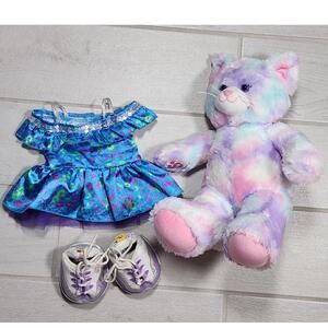 Build A Bear Rainbow Kitty Tie-Dye Cat Plush Stuffed Animal Clothes Shoes Lot